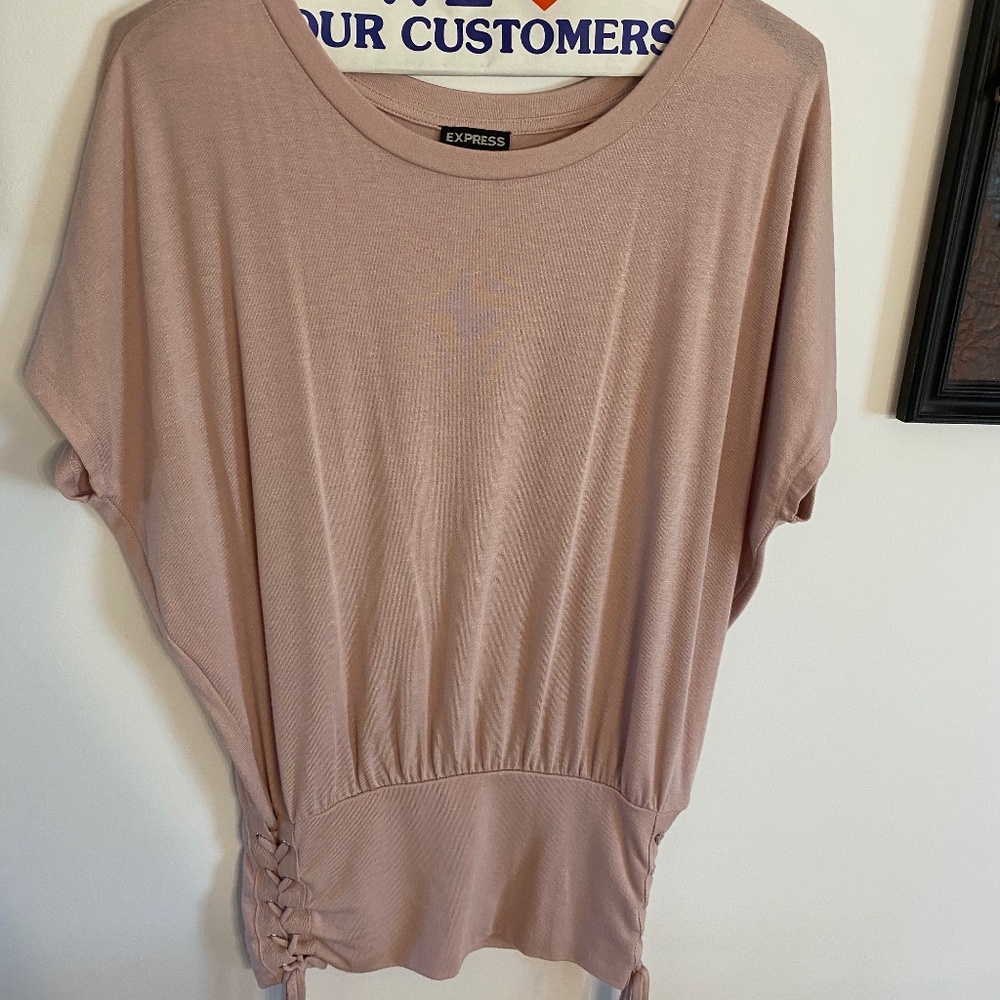 Express Pink ribbed sides tie, cap sleeves sweater ,Size S/P